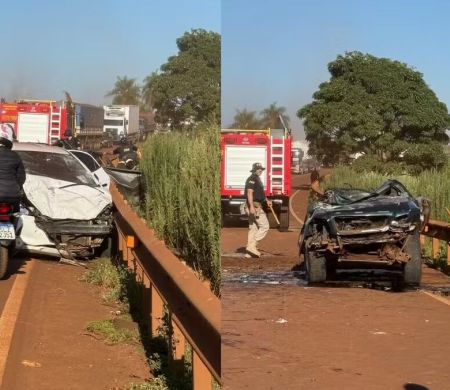 Colisão entre três veículos mata uma pessoa e interdita a BR-267 em Maracaju