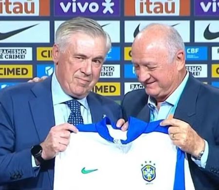 Ancelotti encontra Felipão e recebe mensagem de Parreira em apresentação