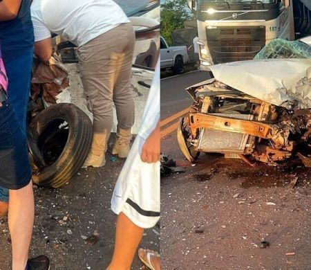 Batida na MS-497 entre picape e caminhão termina com um morto