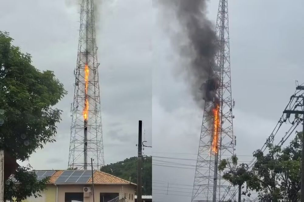 Os danos se limitaram à fiação da torre. (Foto: Reprodução)