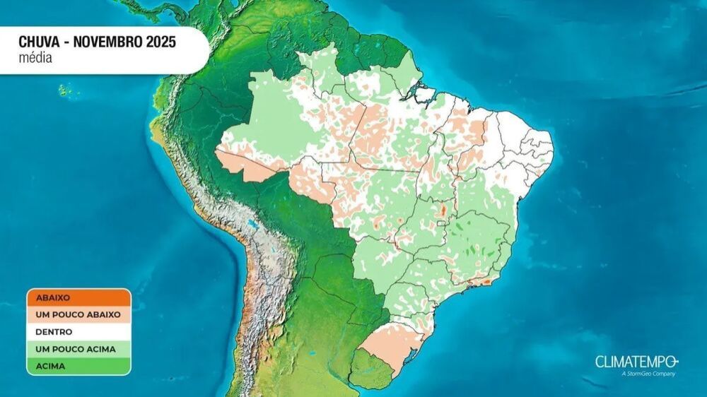 Volume estimado de chuvas em novembro (Foto: Reprodução/Climatempo)